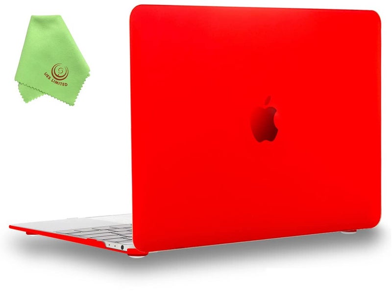 UESWILL Smooth Soft Touch Matte Hard Shell Case Cover Compatible with MacBook 12 inch with Retina Display (Model: A1534) + Microfibre Cleaning Cloth, Red - Image 1